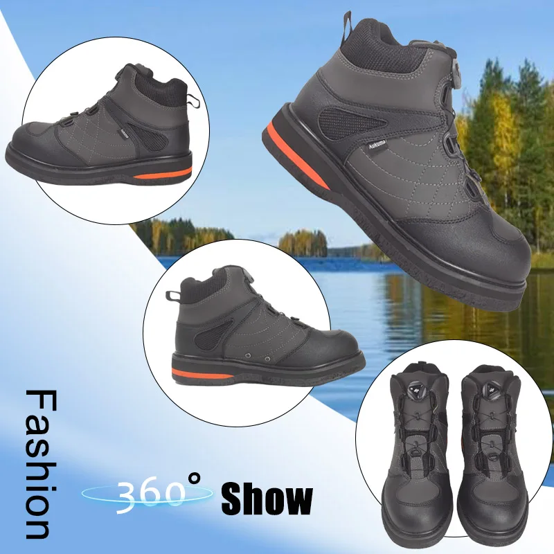 Wading Fishing Shoes Self-lock Shoelace Felt Sole Mesh Fabric Hiking Hunting Reef Rock Fishing Boots for Fly Waders