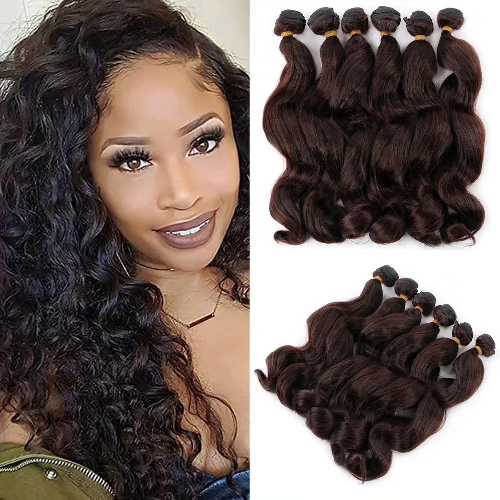 14/18 Inch Synthetic Ombre Yaki kinky Curly Weave Bundles Hair 6Ps/Lot Nature Brown Color Wavy Bundles Hair Extensions synthetic hair extensions