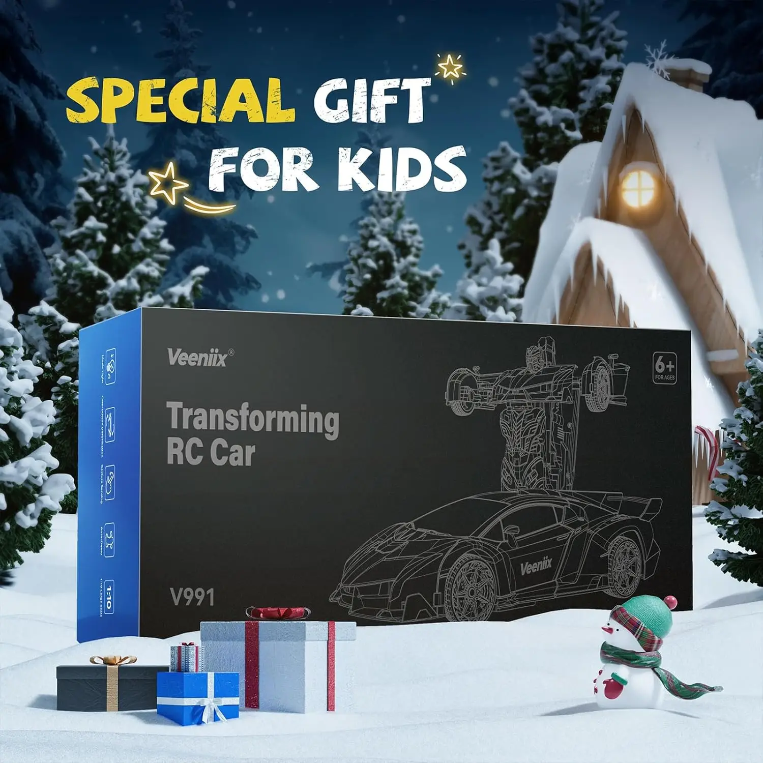 Transform Remote Control Car, 1:10 Big Size, 2 Rechargeable Batteries for 70Min, Gesture Sensing, One-Key Deformatio