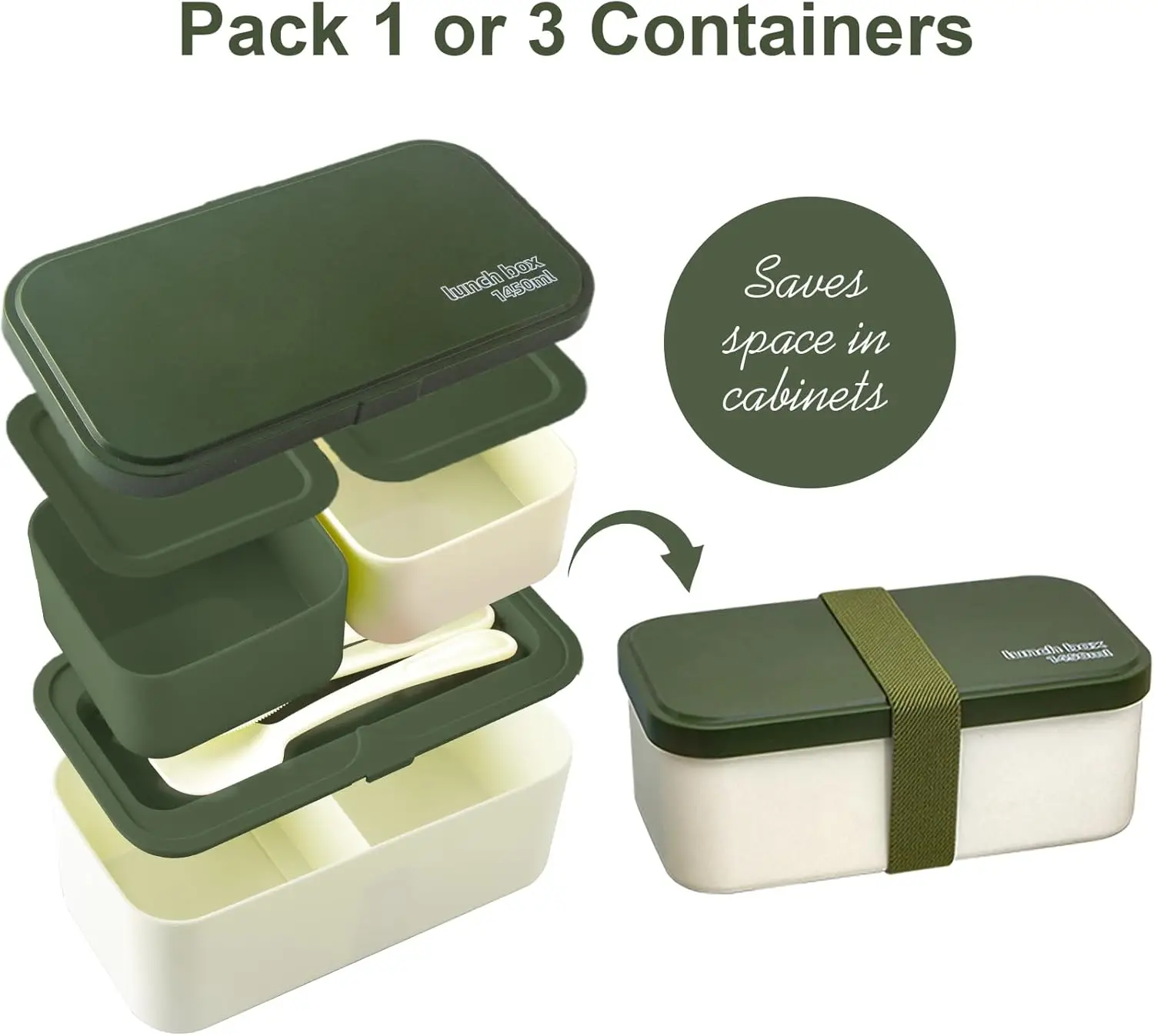 Adult Bento Box,All-inOne Japanese Stackable Lunch Box with Removable Cutlery Set and Sealing Tape,Microwave and Dishwasher Safe - 5