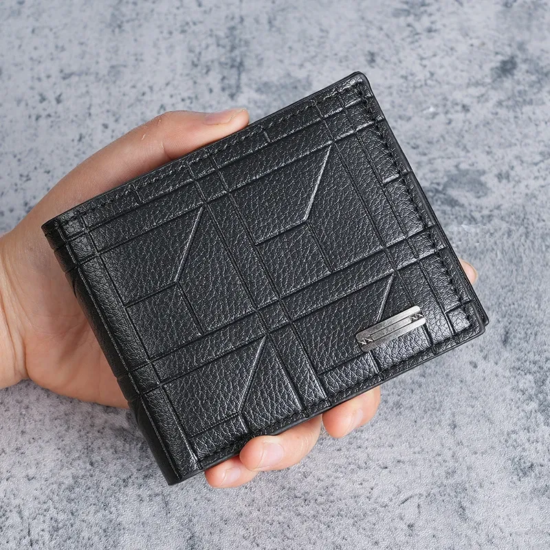 New men's wallets men's short wallet youth fashion checkered horizontal soft wallet large capacity multi-card wallet.