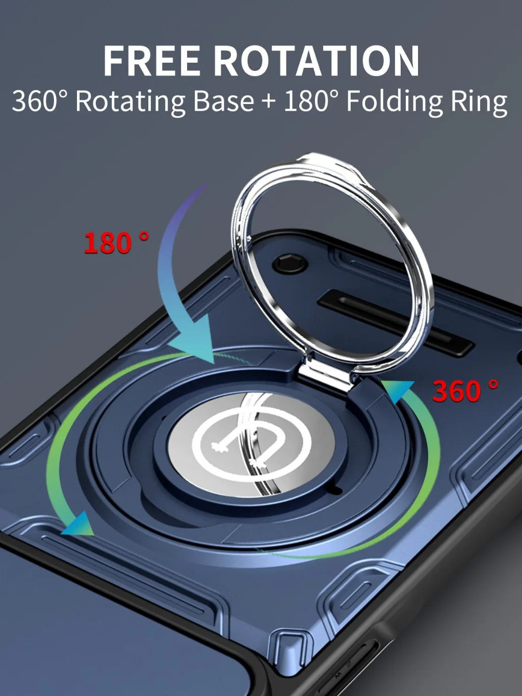 Magnetic 360° Ring Kickstand Phone Case with Slide Camera Lens Cover - Shockproof Design