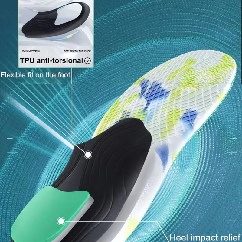 Arch support EVA insoles breathable male sports shock absorption support flat foot insoles heel latex cushioning female insoles