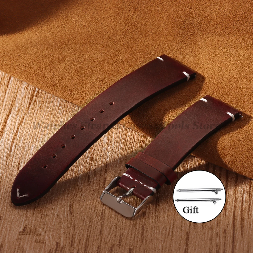 Vintage-Style Genuine Leather Quick Release Watch Strap
