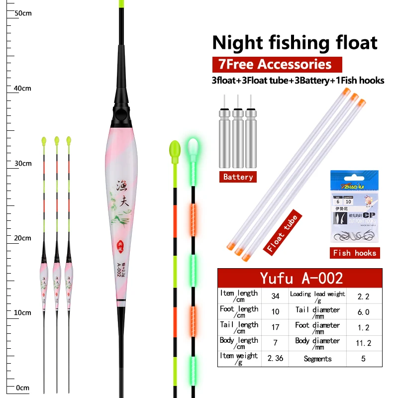 3PCS Electric Fishing Floats+3 Float Tubes+3 CR425+1 bag Hooks Luminous Floats River Lake Buoy Nano Float Soft Tail Buoy Tackle