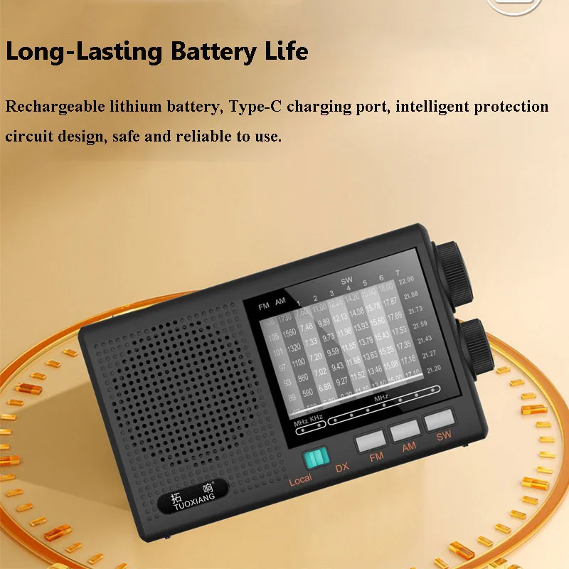 Mini Full Band Radio Classic Roller Tunning FM AM SW Radios Built-in Large Speaker Clear Frequency Window Support 3.5mm Headset