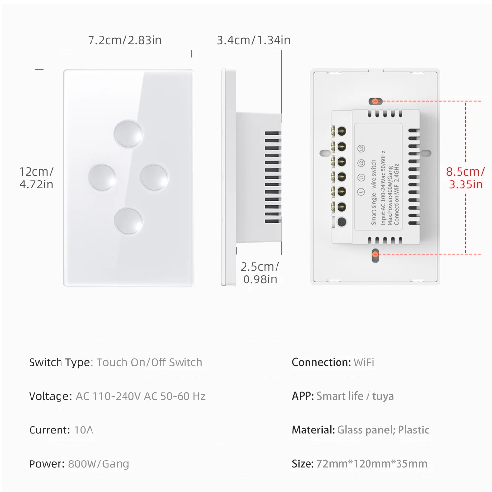 Smart WiFi Touch Switch No Neutral Wire Required Smart Home 1/2/3 Gang Light Swi