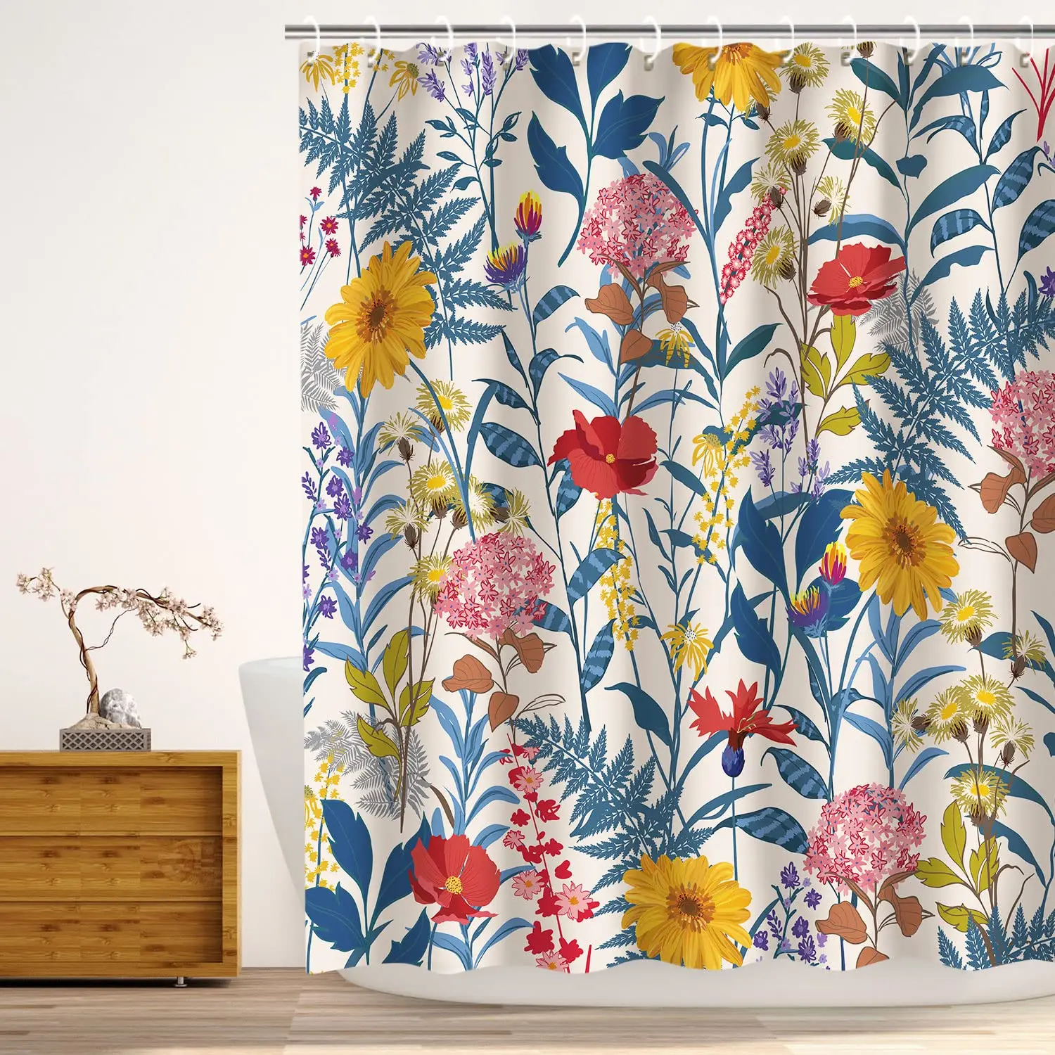 Tropical Shower Curtain Floral Shower Curtains for Bathroom Plant Curtain Dark Floral Leaf Flowers Aesthetic Bath Screen