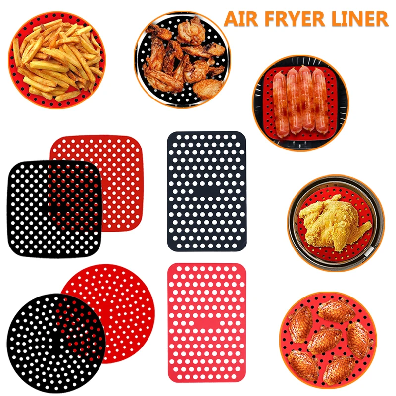 Reusable Silicone Air Fryer Liner Mat Non-Stick Steamer Pad Baking Inner  Liner Cooking Mat For Kitchen Accessories Round Square