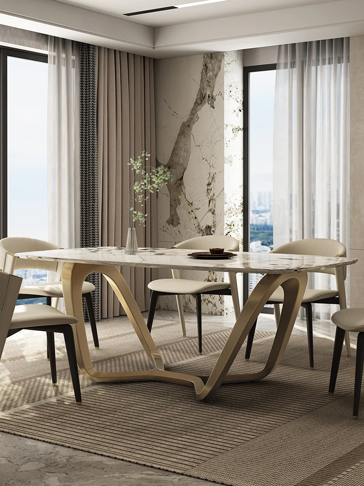 

High end Pandora rock plate dining table modern simple rectangular Italian marble light luxury household dining table and chair