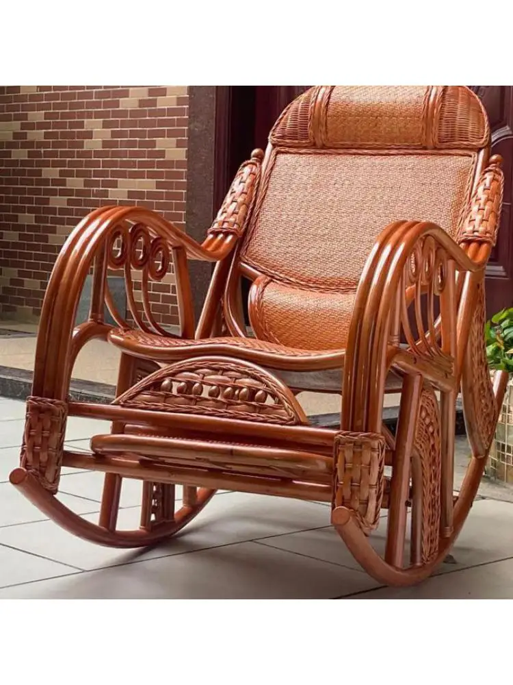Rattan Chair Natural Rattan Rocking Chair Woven Chaise Longue Adult Balcony Family Leisure Elderly Art