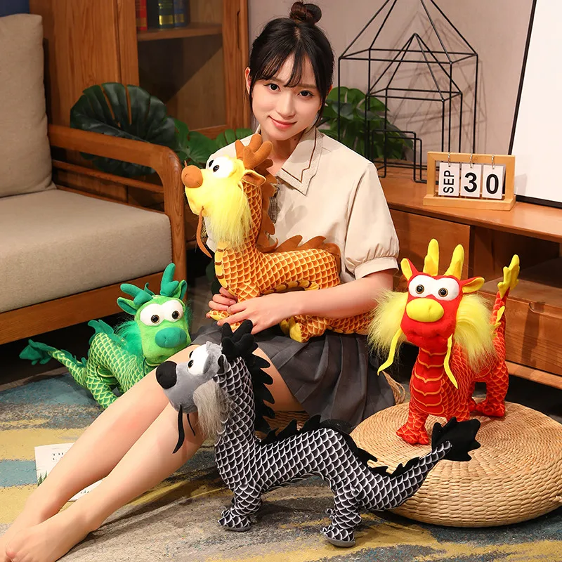 

Китайская Кукла-дракон в четырех цветах, плюшевая игрушка, фантастическая фигурка, летающее гигантское животное, праздничный новогодний праздничный декор, подарок для детей