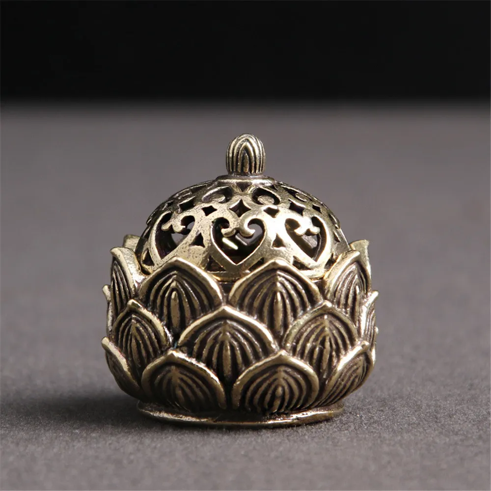 Retro Copper Small Lotus Pocket Hollow Out Incense Stick Burner Brass Incense Holder With Cover Home Decoration Sandalwood Cense