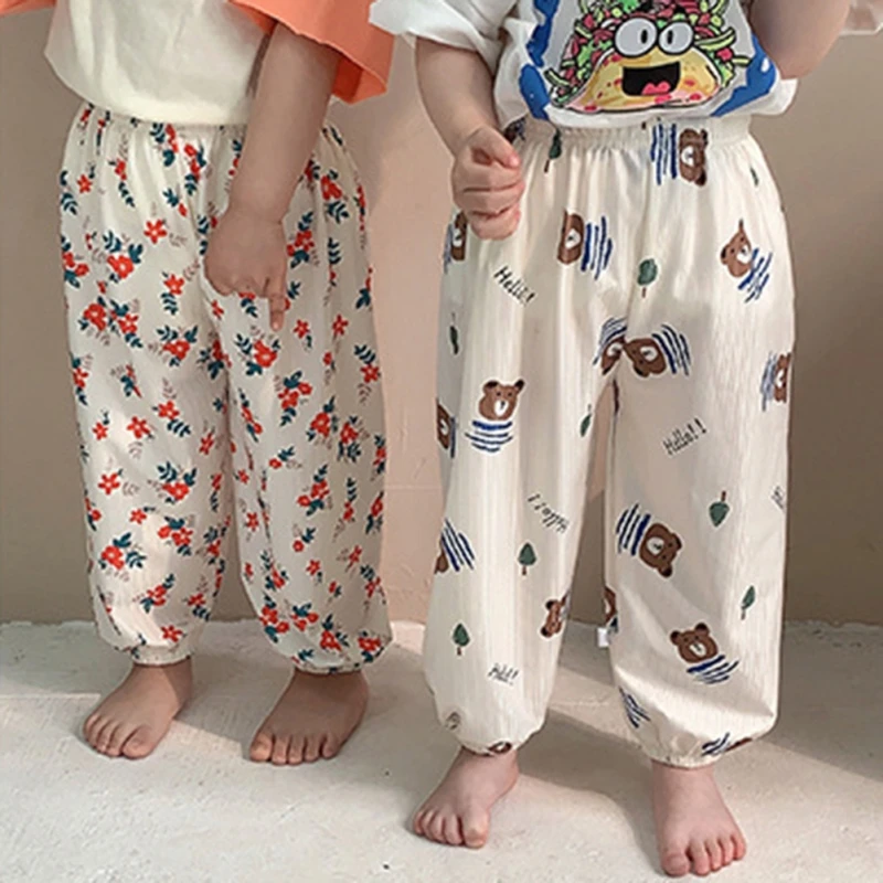 Children Pants Pajama Bottoms Summer Casual Girls Boys Thin Cartoon Printing Loose Pant Trousers Girls Hight Waist Lantern Pants