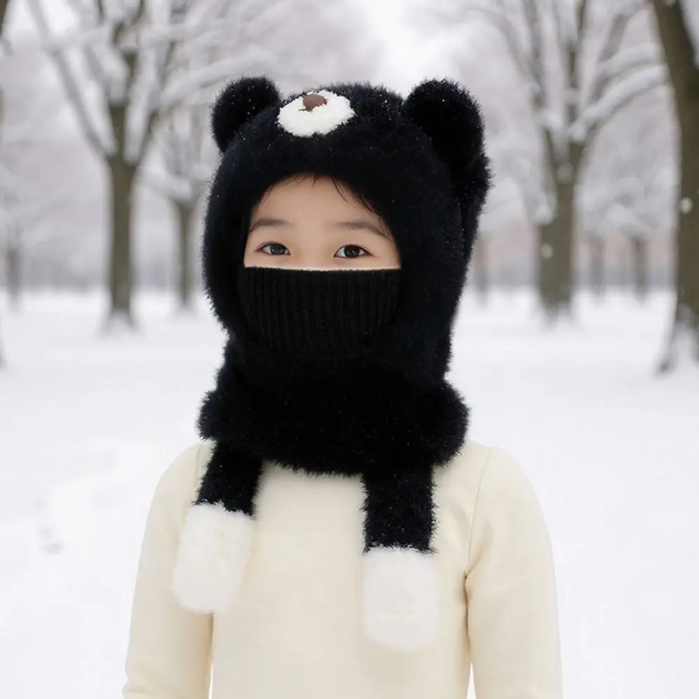 Personality Elastic Children Pullover Cap Small Bear Trendy Knitted Mask Hat Korean Style Soft Kids Winter Scarf Warmer