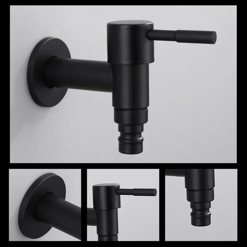 Stainless Steel Faucet Black Wall Mounted Washing Machine Tap Bath Toilet Mop Pool Water Taps for Outdoor Garden Bathroom 5
