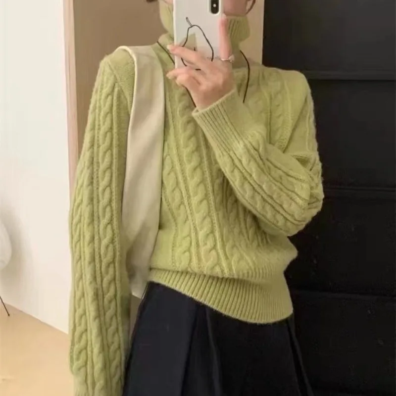 

High-necked Women Pullover Twist Retro Sweater Autumn Winter New Soft Bottom Knit Female Jumper Tops