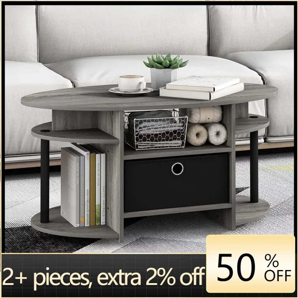 

Simple Design Oval Coffee Table With Bin French Oak Grey/Black Freight Free Furniture Living Room Home