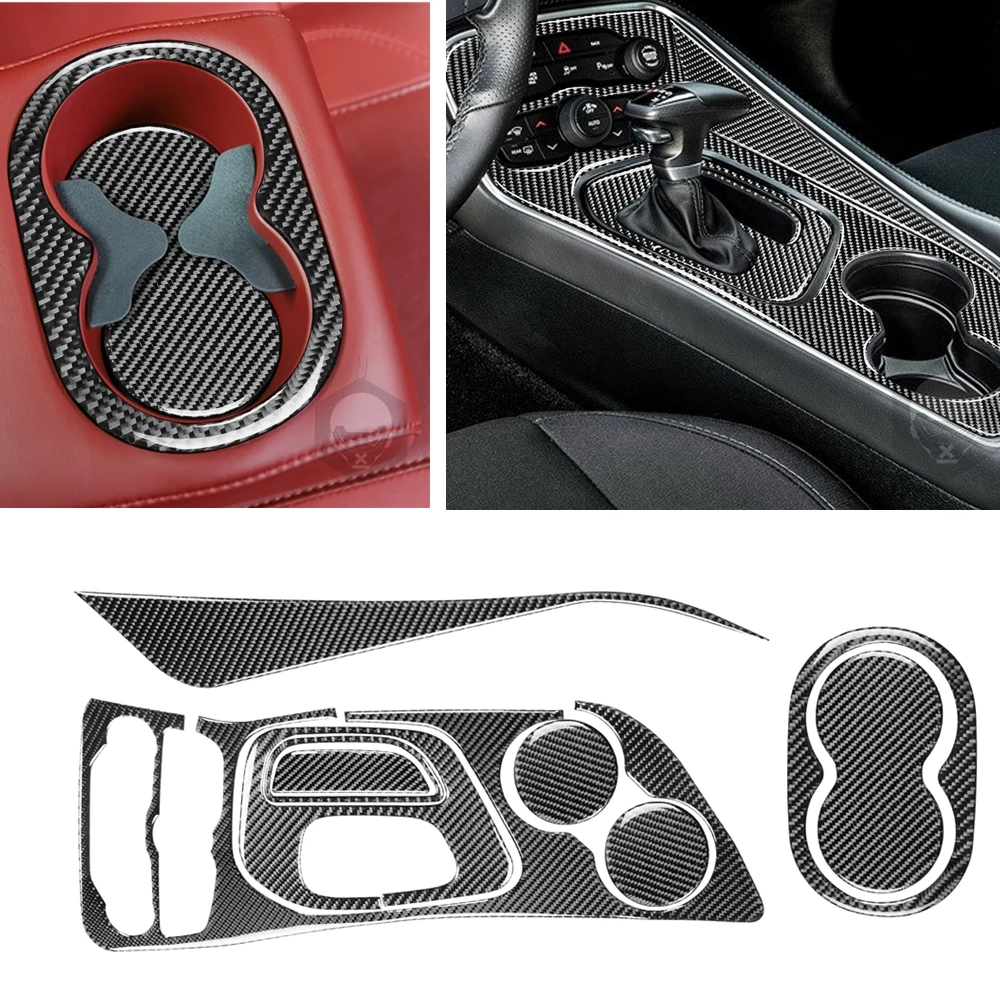 

Gear Shift Cover Trim Sticker Console Panel Drink Holder Frame Carbon Fiber For Dodge Challenger 2015-2020