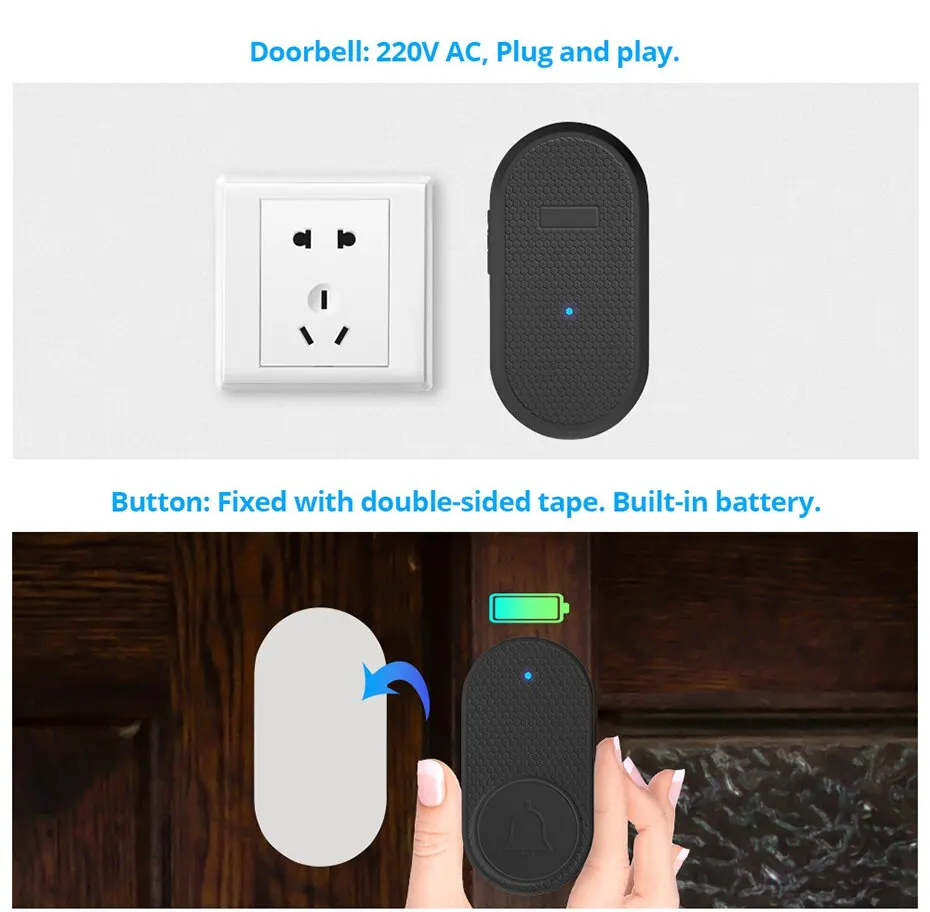 Wireless Doorbell with 32 Melodies and Waterproof Button - Smart Home Welcome Chime with Battery-Powered Alarm