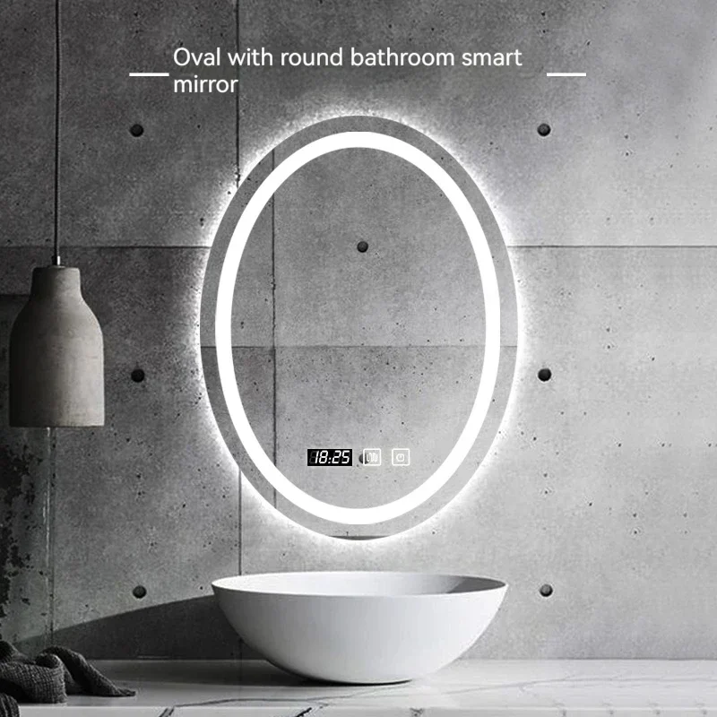 60x80 CM LED Light Oval Smart Bathroom Mirror Vanity Anti-Fog HD Home Decoration Hotel Makeup