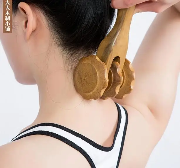 Vietnam high quality wood three rounds of the wheel back leg massage stick wood TuiBei push abdomen body massager
