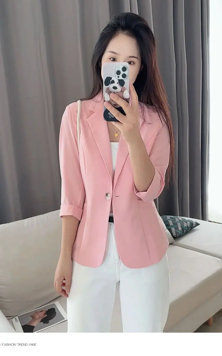 Spring and summer new high-end suit jacket, solid color 4/3 sleeves, professional style, temperament, casual suit, women's top