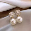 Boucles d'oreilles pendantes en perles de cristal pour femmes, accessoires d'oreille exquis, bijoux de fête, document en or, brillant, luxe, mode 2025