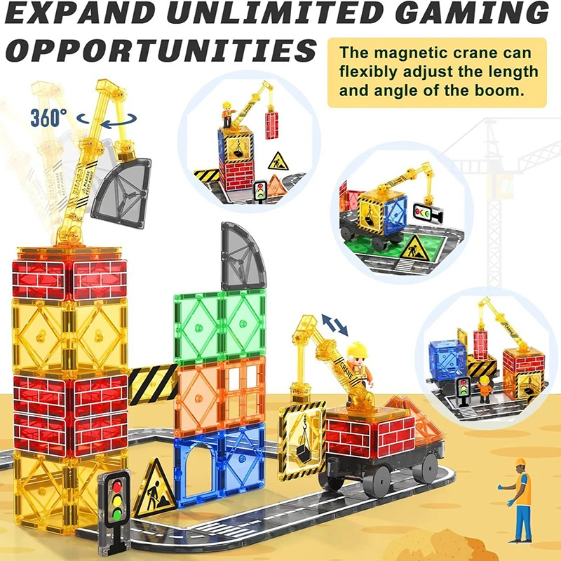 Magnetic Tiles Road Car Games Kids Toys Construction Set Connected Building Blocks STEM Activities Learning Open-ended Toys Boys magnetic building blocks magnetic assembly toy