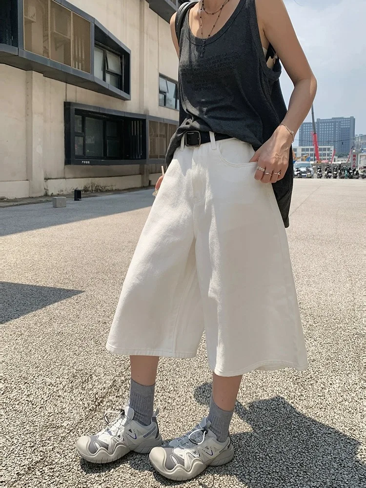 ADAgirl Denim Calf-Length Pants Women Harajuku Hip Hop Y2k Shorts Low Waisted Baggy Jeans Summer Short Streetwear Korean Bottoms