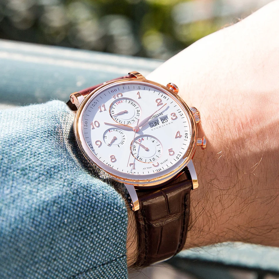LOBINNI Orologio Meccanico Automatico Uomo In Acciaio Inossidabile - Lusso Con Calendario, Senza Batteria