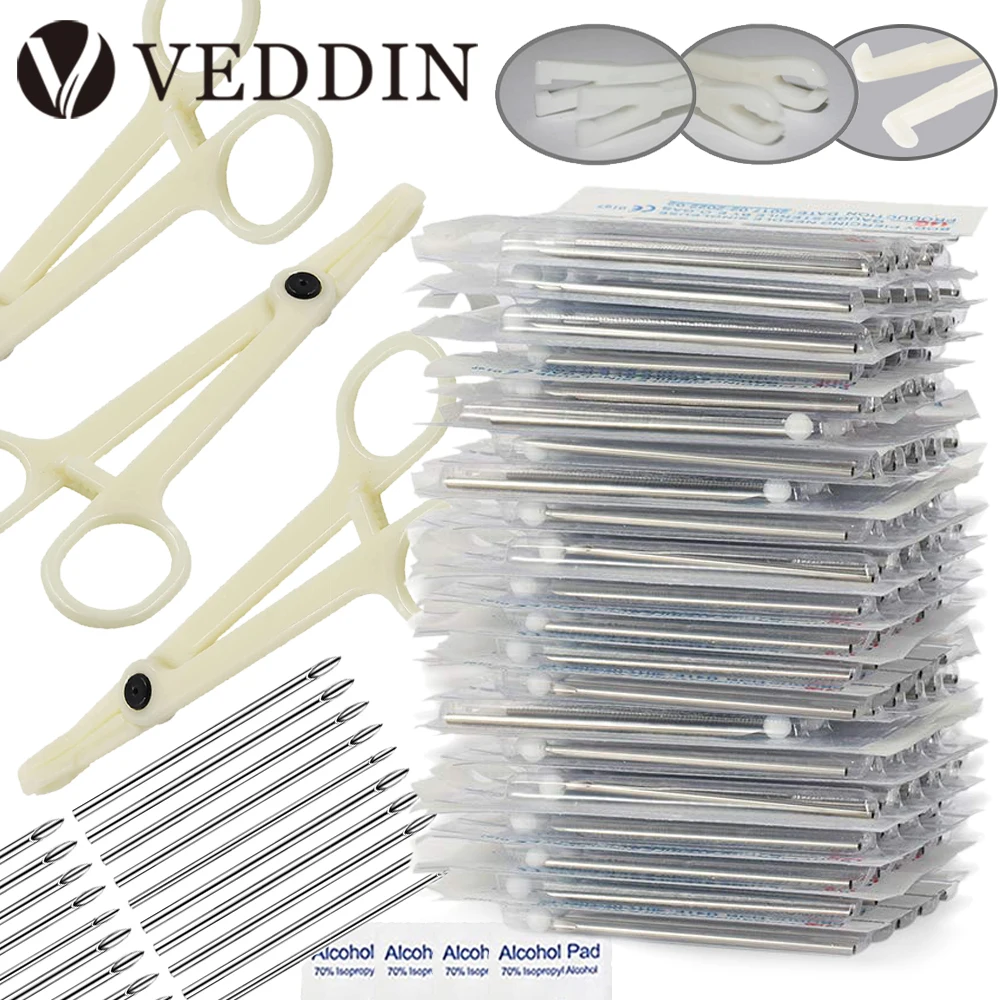 

65/75/80pcs Body Piercing Clip Kit Disposable Acrylic Piercing Needles Clamp Ear Nose Forceps Plier Lip Navel Piercing Tools