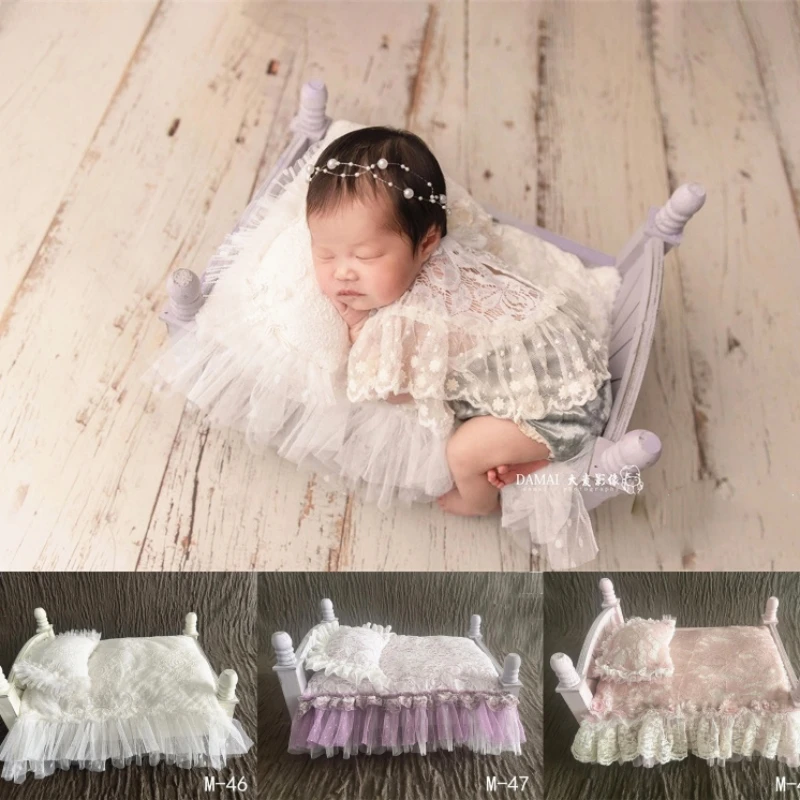 Dvotinst Newborn Baby Photography Props Mini Lace Mattress Posing Pillow Bedding for Crib Accessories Studio Shoot Photo Props newborn photography props pillow headband set cotton embroidery lace full moon baby shoot accessories flower headband for studio