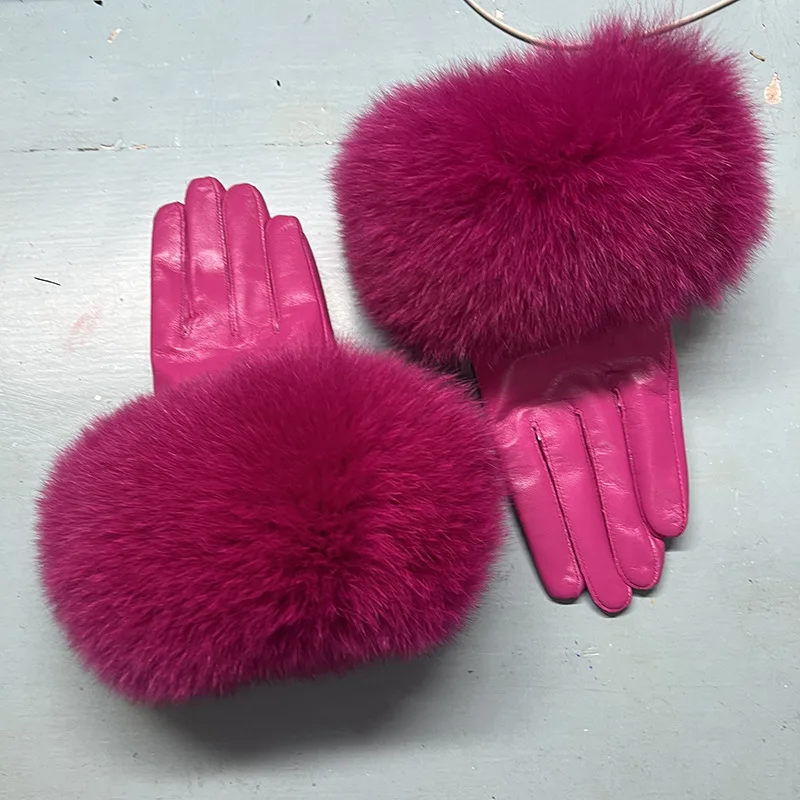 natural-big-fox-fur-leather-gloves-fashion-sheepskin-women-windproof-warm-gloves-chic-rose-red-ladies-genuine-leather-gloves