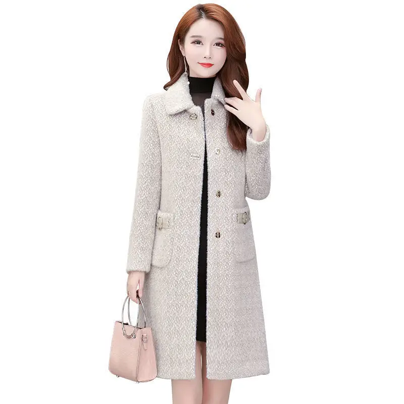 

Women Imitate Mink Fleece Coat Nice Fall Winter Mid-length Woolen Overcoat Female Thick Warm Wool Jacket Ladies Fashion Coat C