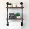 Industrial Pipe Shelf Bathroom Shelves Wall Mounted Rustic Wood Shelf with Towel Bar Farmhouse Towel Rack Over Toilet 4
