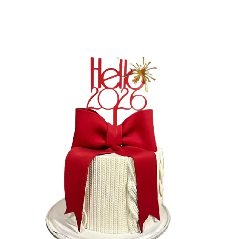 1pc Happy New Year Cake Topper Golden Red Hello 2026 Acrylic Cake Topper For Christmas Xmas New Year Party Cake Decorations