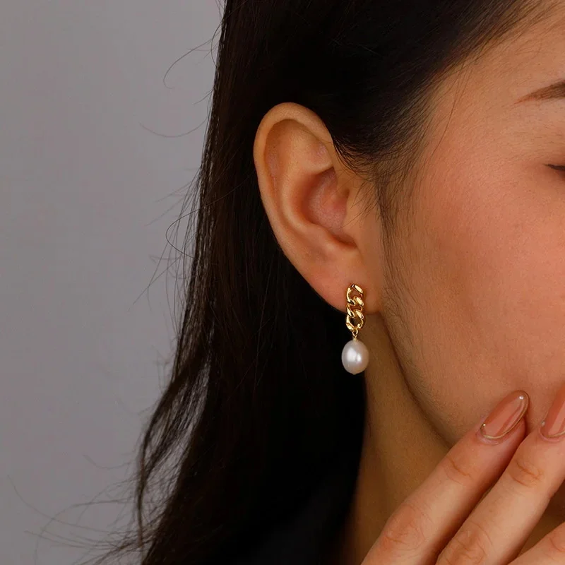 Premium Freshwater Pearl Dangle Earrings Geometric Irregular Beads Huggie Ear Hoops Necklace Women Bracelet Summer Trend Jewelry