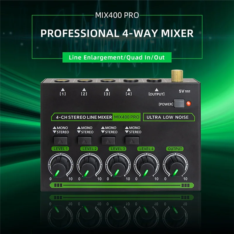 APPLIA-Mix400 Pro 4채널 전문가용 사운드 믹서 (RGB 조명 포함) 미니 오디오 믹서, 라인 믹서, 클럽/바용 소형 오디오 믹서
