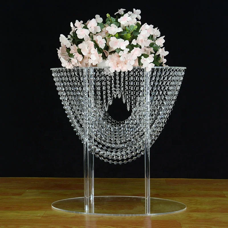 

Church Decoration And Wedding Party Table Runner Hanging Crystals & Glass Flower Stand