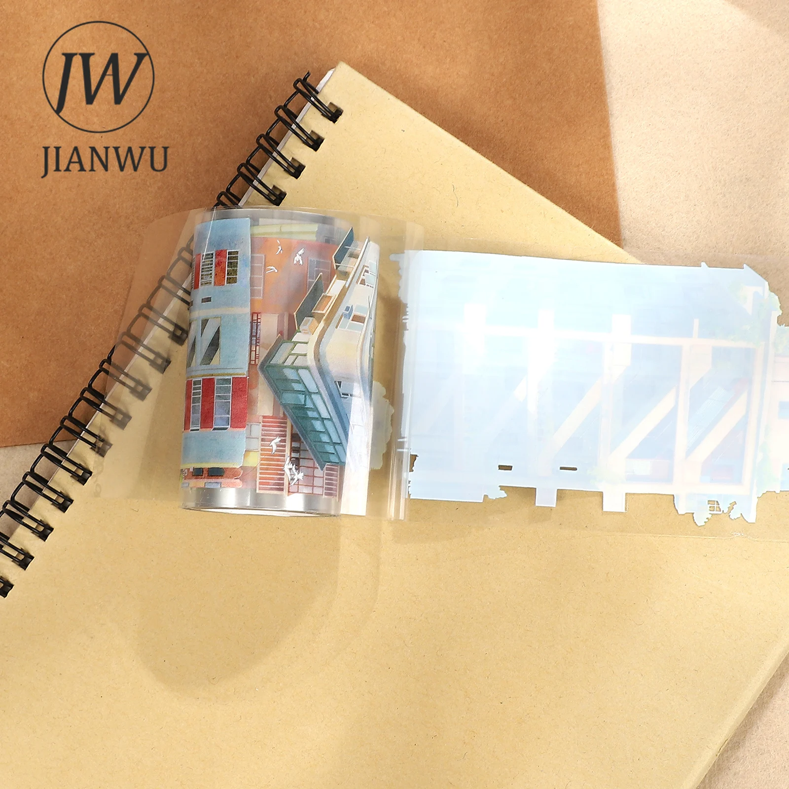 JIANWU 70mm*5.2m 빈티지 도시 고층 빌딩 풍경 재료 콜라주 스크랩북 PET 테이프 크리에이티브 저널 문구