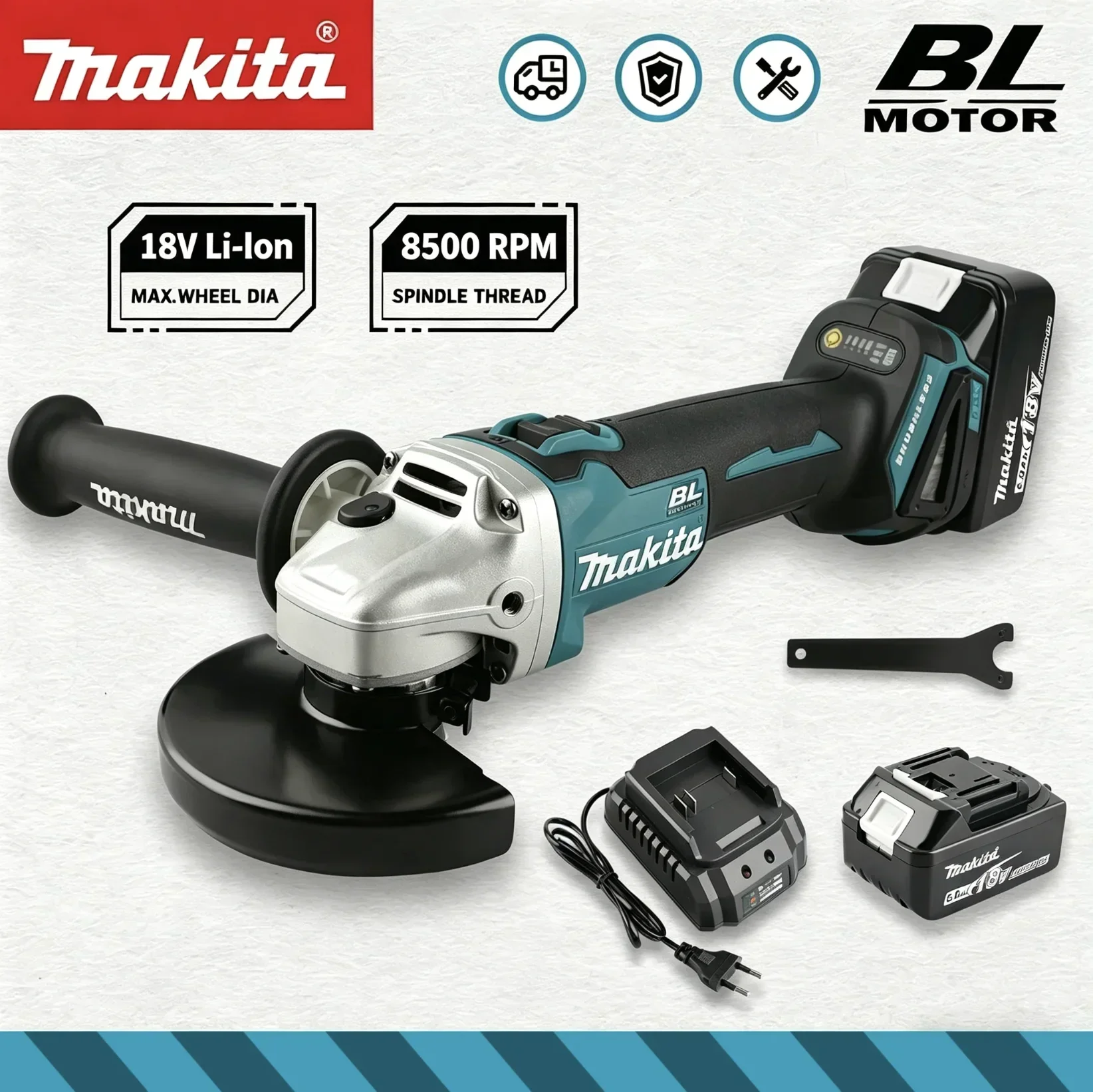 Makita 마키타 DGA504 18V 125mm 브러시리스 앵글 그라인더 전동 연마기 금속 연삭 공구 (DIY 및 전문가용)