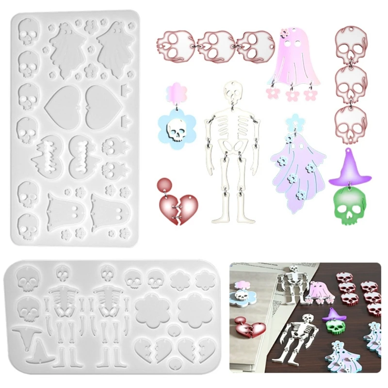 

Crystal Skull Man Pendants Silicone Mold Skeleton Man Resin Mold for DIY Jewelry Making Halloween Keychain Earring Mold E0BE