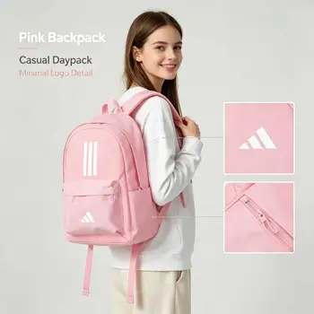 Nuovo zaino Adidas rosa da donna, borsa a tracolla casual da viaggio leggera con logo minimale, modello Is7046