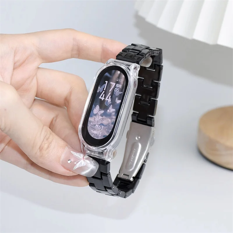 Color Collision Resin Watch Strap with Transparent Protective Cover Wristband