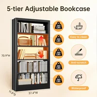 5-Tier Bookcase with Adjustable Storage Shelves, Metal Bookshelf with Book Stopper, Bookcase Shelf for Library, Office 2
