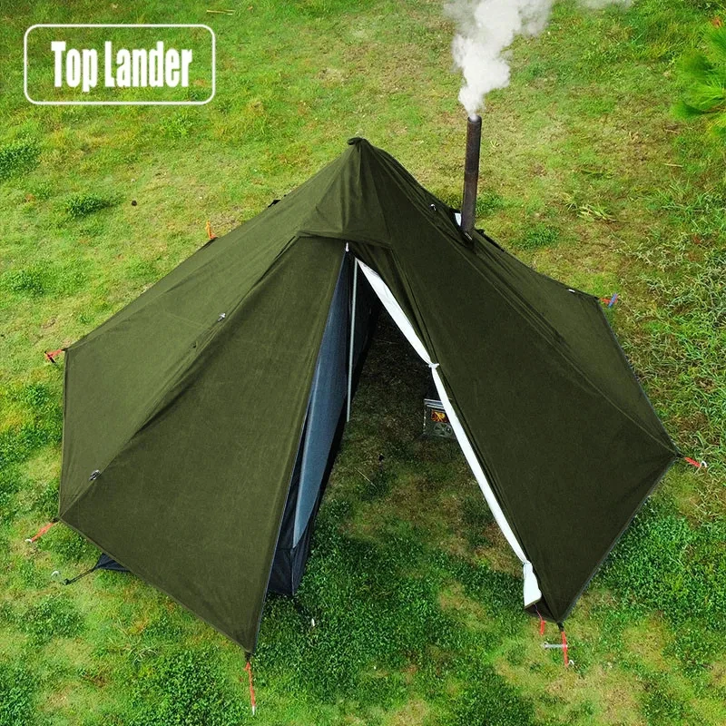 Camping Teepee Tent with Chimney Window Outdoor Ultralight Tipi Pyramid Tent Double Layer Bushcraft 1 Person Tents camping tent portable tent survival tent