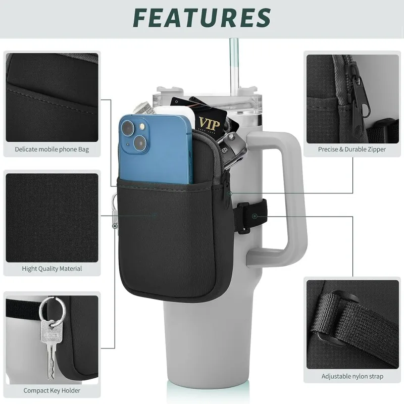 Water Bottle Pouch for Stanley Quencher Adventure 40oz Stanley IceFlow 20/30oz Tumbler Pouch with Pocket for Outdoor Camp Hiking