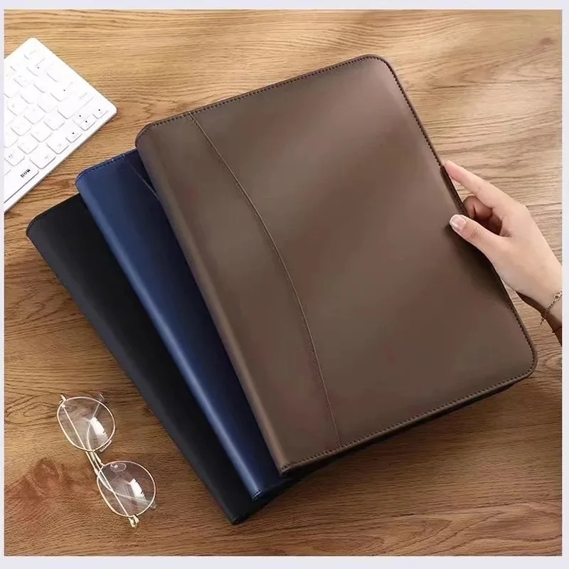 File Folders University A4 Leather Executive Portfolio Folder Document Holder Desk Organizer Briefcase Man Zippered Calculator Office