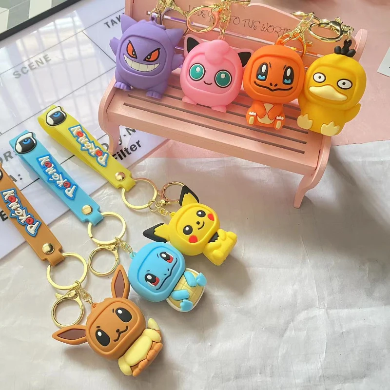 New Kawaii Anime Pokemon  Keychain Cartoon Anime Figures Pikachu Gengar Eevee Cute Model Pendant Car Key Decor Kids Toys Gift valorant weapon the new melee reaver 2 0 karambit knife m4 game peripheral sword alloy model keychain ornaments kids gift toy